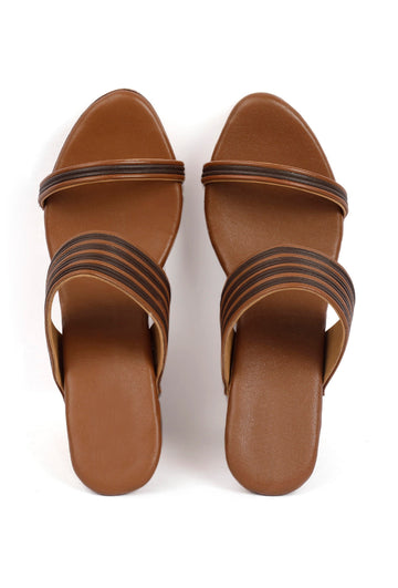Penny Brown Wooden Carved textured Platform Wedges